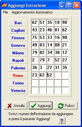 Aggiungi estrazione lotto manualmente