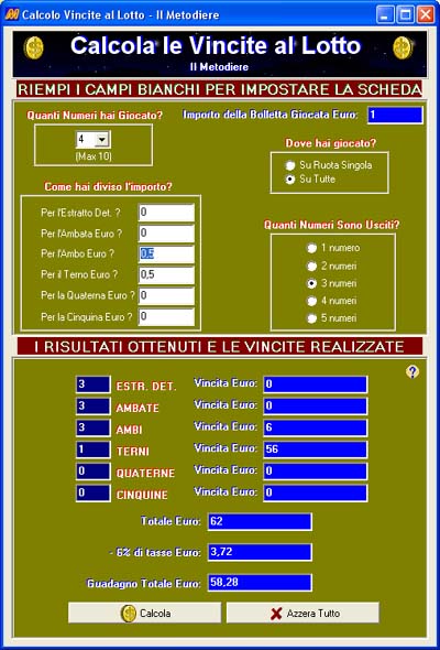Calcola le vincite al lotto